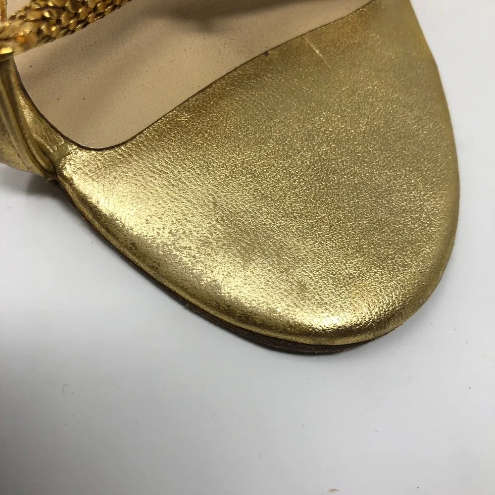 Jimmy Choo Stilletto Heels Womens 35.5 US 5.5 Leather‎ Gold Strappy Slingback